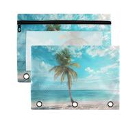 Sevdomey Hermoso estuche para lápices de palmera con 3 anillos con ventana transparente, paquete de 2 bolsas con cremallera para oficina, Hermosa palmera, 7.08*9.85 inch, Bolsa para lápices