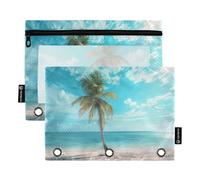 Sevdomey Hermoso Estuche para lápices de Palmera con 3 Anillos con Ventana Transparente, Paquete de 2 Bolsas con Cremallera para Oficina, Hermosa Palmera, 7.08 * 9.84 Inch, Bolsa para lápices