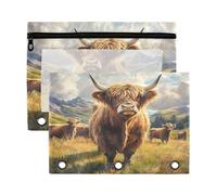 Sevdomey Highland Cow - Kit de 3 anillas con ventana transparente para oficina, vaca Highland, 7,08 x 9,85 pulgadas, funda de lápiz, 2 unidades, Vaca Highland, 7.08*9.85 inch, BOLSILLO LÁPIDO