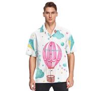 Sevdomey Hot Air Balloons - Camisa hawaiana de manga corta con botones para hombre, camisa informal perfecta para la playa y el verano, Globos de aire caliente, XL