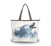 Sevdomey Howling Wolf - Bolso de mano para mujer con cremallera, bolso de lona de gran capacidad para el trabajo, viajes y compras, Lobo aullando, 45 x 33 x 13cm