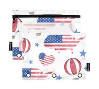 Sevdomey Independence Day - Estuche para lápices de 3 Anillos con Ventana Transparente, Paquete de 2 Bolsas con Cremallera para Oficina, Día de la Independencia, 7.08 * 9.84 Inch, Bolsa para lápices
