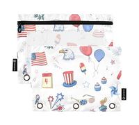 Sevdomey Independence Day - Estuche para lápices de 3 Anillos con Ventana Transparente, Paquete de 2 Bolsas con Cremallera para Oficina, Día de la Independencia, 7.08 * 9.84 Inch, Bolsa para lápices