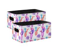 Sevdomey Juego de 2 cubos de almacenamiento de cactus de acuarela, cubos de almacenamiento plegables para decoración del hogar, cestas de almacenamiento para juguetes, libros, estantes, armario