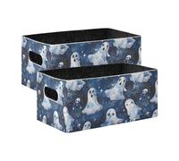 Sevdomey Juego de 2 cubos de almacenamiento de fantasmas de acuarela, cubos de almacenamiento plegables para decoración del hogar, cestas de almacenamiento para juguetes, libros, estantes, armario