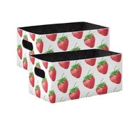 Sevdomey Juego de 2 cubos de almacenamiento de fresas de acuarela, cubos de almacenamiento plegables para decoración del hogar, cestas de almacenamiento para juguetes, libros, estantes, armario
