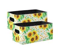 Sevdomey Juego de 2 cubos de almacenamiento de girasoles de acuarela, cubos de almacenamiento plegables para decoración del hogar, cestas de almacenamiento para juguetes, libros, estantes, armario