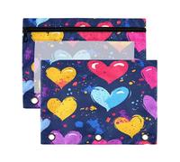 Sevdomey - Juego de 2 lápices con 3 anillas y ventana transparente, diseño de corazones coloridos, corazones de colores, 7,08 x 9,85 pulgadas, funda para lápiz, diseño de corazones, Corazones
