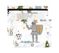 Sevdomey Knights with Shields - Estuche para lápices de 3 anillos con ventana transparente, paquete de 2 bolsas con cremallera para oficina, Caballeros con escudos, 7.08*9.85 inch, Bolsa para lápices