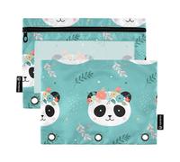 Sevdomey Linda Bolsa de lápices con 3 Anillos con Ventana Transparente, Paquete de 2 Bolsas con Cremallera para Oficina, Lindas Cabezas de Panda, 7.08 * 9.412 Inch, Bolsa para lápices