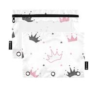 Sevdomey Linda bolsa para lápices con diseño de coronas de garabatos, 3 anillos con ventana transparente, paquete de 2 bolsas con cremallera para oficina, Bonitas coronas de garabatos, 7.08*9.84 inch,