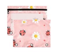 Sevdomey Linda bolsa para lápices de mariquitas con 3 anillos con ventana transparente, paquete de 2 bolsas con cremallera para oficina