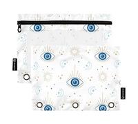 Sevdomey Magic Evil Eye - Estuche para lápices de 3 Anillos con Ventana Transparente, Paquete de 2 Bolsas con Cremallera para Oficina, Mal de Ojo mágico, 7.08 * 9.84 Inch, Bolsa para lápices