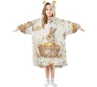 Sevdomey Manta de conejo de Pascua en acuarela para niños y niñas, sudadera con capucha de doble capa, sudadera de gran tamaño, Conejo de Pascua en acuarel, S