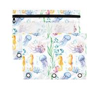 Sevdomey Marine Life - Estuche para lápices de 3 anillos con ventana transparente, paquete de 2 bolsas con cremallera para oficina, Vida marina, 7.08*9.85 inch, Bolsa para lápices