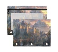 Sevdomey Medieval Fantasy Road - Estuche para lápices de 3 anillos con ventana transparente, paquete de 2 bolsas con cremallera para oficina, Camino de fantasía medieval, 7.08*9.85 inch, Bolsa para