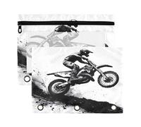 Sevdomey Motorcycle Rider in The Air - Estuche para lápices de 3 anillos con ventana transparente, paquete de 2 bolsas con cremallera para oficina, Motorcycle Rider in the Air, 7.08*9.85 inch, Bolsa