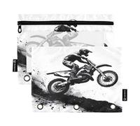 Sevdomey Motorcycle Rider in The Air - Estuche para lápices de 3 anillos con ventana transparente, paquete de 2 bolsas con cremallera para oficina, Motorcycle Rider in the Air, 7.08*9.84 inch, Bolsa