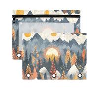 Sevdomey Mountains and Forests - Estuche para lápices de 3 anillos con ventana transparente, paquete de 2 bolsas con cremallera para oficina, Montañas y bosques, 7.08*9.85 inch, Bolsa para lápices