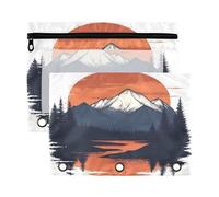 Sevdomey Mountains and Trees - Estuche para lápices de 3 anillos con ventana transparente, paquete de 2 bolsas con cremallera para oficina, Montañas y árboles, 7.08*9.85 inch, Bolsa para lápices