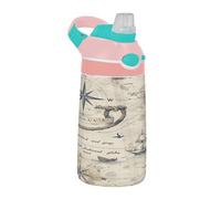 Sevdomey Old Fashioned Globe - Botella de agua para niños y niñas, con pajilla, de acero inoxidable, aislada, a prueba de fugas, 480 ml, para escuela, guardería, viajes, deportes