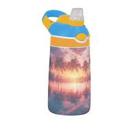 Sevdomey Palm Trees - Botella de agua para niños y niñas, con pajilla, de acero inoxidable, aislada, a prueba de fugas, 480 ml, para escuela, guardería, viajes, deportes