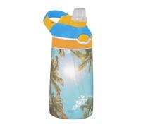 Sevdomey Palm Trees - Botella de agua para niños y niñas, con pajilla, de acero inoxidable, aislada, a prueba de fugas, 480 ml, para escuela, guardería, viajes, deportes