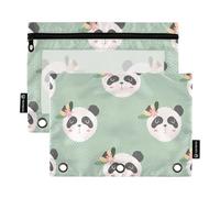 Sevdomey Panda and Flowers - Estuche para lápices de 3 Anillos con Ventana Transparente, Paquete de 2 Bolsas con Cremallera para Oficina, Panda y Flores, 7.08 * 9.84 Inch, Bolsa para lápices