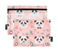 Sevdomey Panda and Hearts - Estuche para lápices de 3 Anillos con Ventana Transparente, Paquete de 2 Bolsas con Cremallera para Oficina, Panda y Corazones, 7.08 * 9.84 Inch, Bolsa para lápices