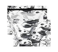 Sevdomey Panda - Estuche para lápices de 3 anillos con ventana transparente, paquete de 2 bolsas con cremallera para oficina, panda, 7.08*9.85 inch, Bolsa para lápices