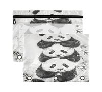 Sevdomey Panda - Estuche para lápices de 3 anillos con ventana transparente, paquete de 2 bolsas con cremallera para oficina, panda, 7.08*9.85 inch, Bolsa para lápices
