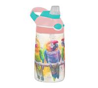 Sevdomey Parrots on Branch - Botella de agua para niños con pajilla, de acero inoxidable, aislada, a prueba de fugas, 480 ml, para escuela, guardería, viajes, deportes