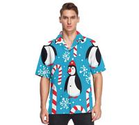 Sevdomey Penguins Christmas - Camisa hawaiana de manga corta con botones para hombre, estilo informal, perfecta para la playa y el verano, Pingüinos de Navidad, XXL