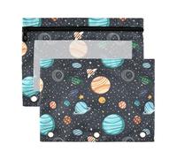 Sevdomey Planets - Estuche para lápices de 3 anillos con ventana transparente, paquete de 2 bolsas con cremallera para oficina, Planetas, 7.08*9.85 inch, Bolsa para lápices
