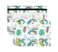 Sevdomey Playful Sharks - Estuche para lápices de 3 anillos con ventana transparente, paquete de 2 bolsas con cremallera para oficina, Tiburones juguetones, 7.08*9.85 inch, Bolsa para lápices