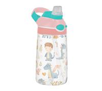 Sevdomey Princesa con Dragones Botella de agua para niños con pajilla para niñas y niños, aislamiento de acero inoxidable, a prueba de fugas, 480 ml, para escuela, guardería, viajes, deportes