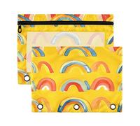 Sevdomey Rainbows - Estuche para lápices de 3 anillos con ventana transparente, paquete de 2 bolsas con cremallera para oficina, Arco iris, 7.08*9.85 inch, Bolsa para lápices