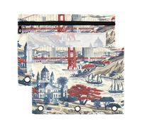 Sevdomey San Francisco Landmarks - Estuche para lápices de 3 anillos con ventana transparente, paquete de 2 bolsas con cremallera para oficina, Monumentos de San Francisco, 7.08*9.85 inch, Bolsa para