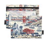 Sevdomey San Francisco Landmarks - Estuche para lápices de 3 anillos con ventana transparente, paquete de 2 bolsas con cremallera para oficina, Monumentos de San Francisco, 7.08*9.84 inch, Bolsa para