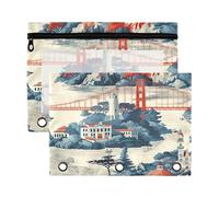 Sevdomey San Francisco Landmarks - Estuche para lápices de 3 anillos con ventana transparente, paquete de 2 bolsas con cremallera para oficina, Monumentos de San Francisco, 7.08*9.85 inch, Bolsa para