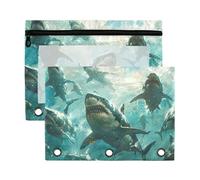 Sevdomey Sharks - Estuche para lápices de 3 anillos con ventana transparente, paquete de 2 bolsas con cremallera para oficina, Tiburones, 7.08*9.85 inch, Bolsa para lápices