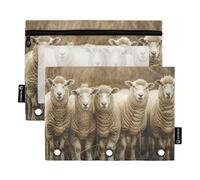 Sevdomey Sheep in The Countryside - Estuche para lápices de 3 anillos con ventana transparente, paquete de 2 bolsas con cremallera para oficina, Ovejas en el campo, 7.08*9.84 inch, Bolsa para lápices