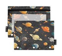Sevdomey Solar System Planets - Estuche para lápices de 3 Anillos con Ventana Transparente, Paquete de 2 Bolsas con Cremallera para Oficina, Planetas del Sistema Solar, 7.08 * 9.84 Inch, Bolsa para