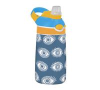 Sevdomey Stylized Eyes - Botella de agua para niños con pajilla, de acero inoxidable, aislada, a prueba de fugas, 480 ml, para escuela, guardería, viajes, deportes