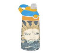 Sevdomey Sun and Eyes - Botella de agua para niños con pajilla, de acero inoxidable, aislada, a prueba de fugas, 480 ml, para escuela, guardería, viajes, deportes