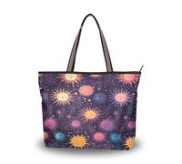 Sevdomey Sun and Moon - Bolso de mano para mujer con cremallera, bolso de lona de gran capacidad para el trabajo, viajes y compras, Sol y luna, 40 x 29 x 9cm