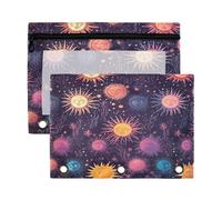 Sevdomey Sun and Moon - Estuche para lápices de 3 anillos con ventana transparente, paquete de 2 bolsas con cremallera para oficina, Sol y luna, 7.08*9.85 inch, Bolsa para lápices