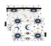 Sevdomey Sun and Moon - Estuche para lápices de 3 Anillos con Ventana Transparente, Paquete de 2 Bolsas con Cremallera para Oficina, Sol y Luna, 7.08 * 9.84 Inch, Bolsa para lápices