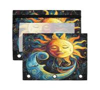 Sevdomey Sun and Moon - Estuche para lápices de 3 anillos con ventana transparente, paquete de 2 bolsas con cremallera para oficina, Sol y luna, 7.08*9.85 inch, Bolsa para lápices