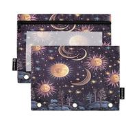Sevdomey Sun and Moon - Estuche para lápices de 3 Anillos con Ventana Transparente, Paquete de 2 Bolsas con Cremallera para Oficina, Sol y Luna, 7.08 * 9.84 Inch, Bolsa para lápices